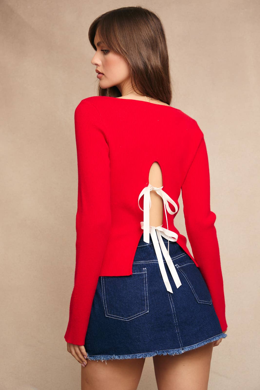 LE LIS - Wholesale Knit Sweater - Women's - BOAT NECK BOW BACK DETAIL SWEATER TOP10