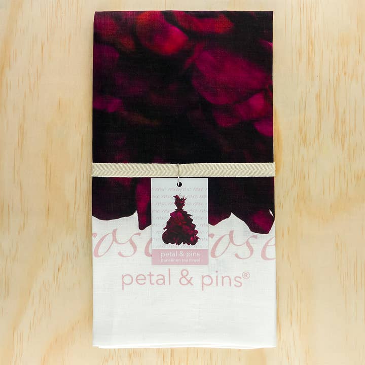 petal & pins - Wholesale Tea Towel - Linen Tea Towel - Red Wine Rose Gown - Floral Design