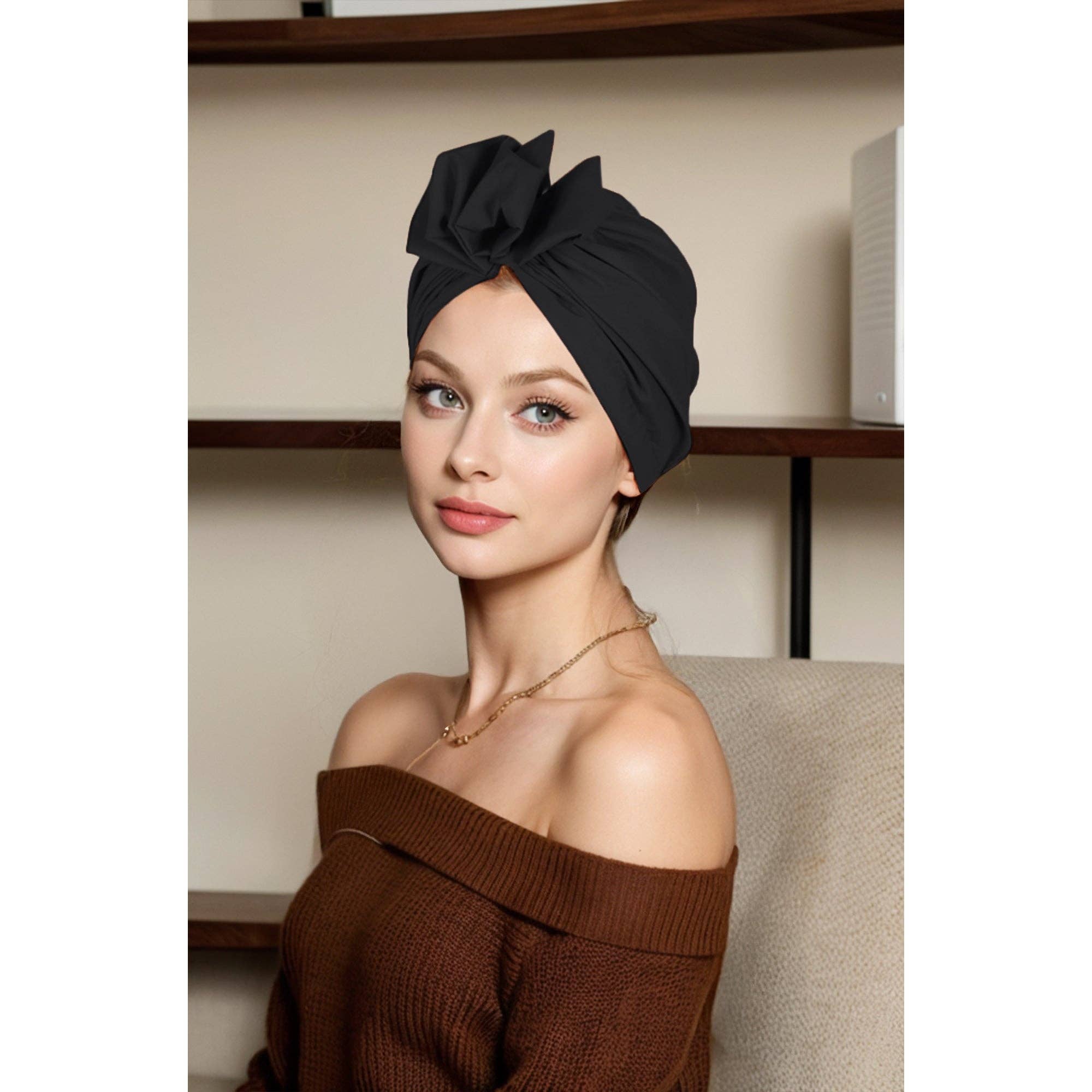 AK Brand - Wholesale Fashion Headband - Women's - Vintage Turban Headwrap with Large Bow Stretch Headscarf8
