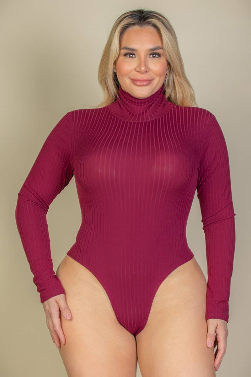 CAPELLA APPAREL - Wholesale Bodysuit - Women's - Plus Size Ribbed Turtle Neck Long Sleeve Bodysuit0