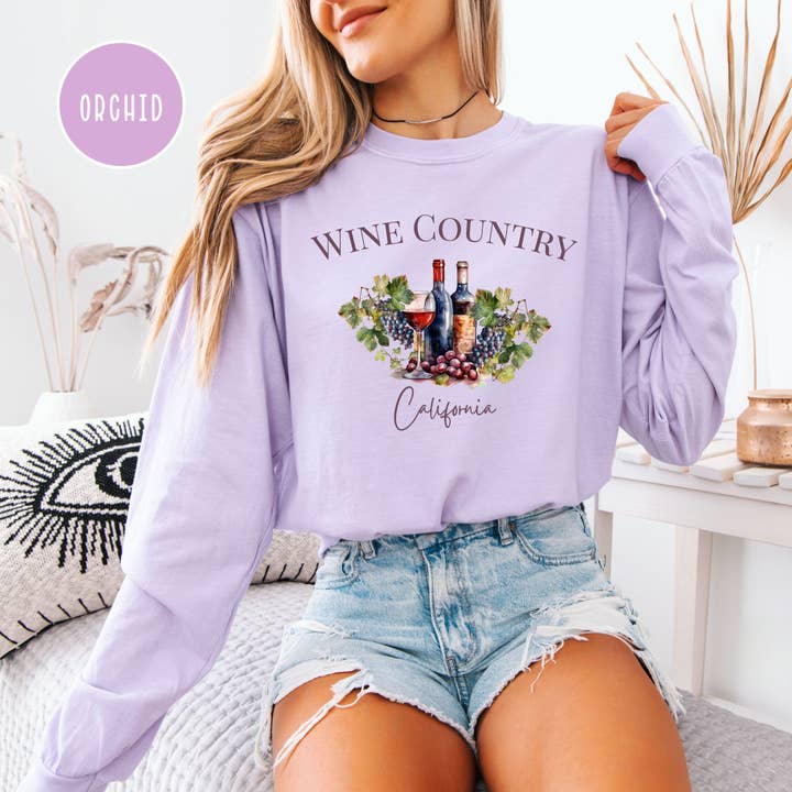 Wine Country California Long Sleeve Comfort Colors Tee Shirt Gift For Wine Lover for wholesale by CindyL Boutique