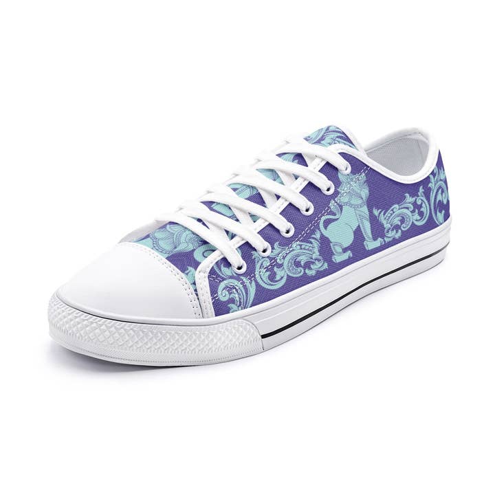 León de Myanmar con Kanote en Azul - Zapatillas Unisex de Lona de Caña Baja para venta al por mayor de Oh Pote