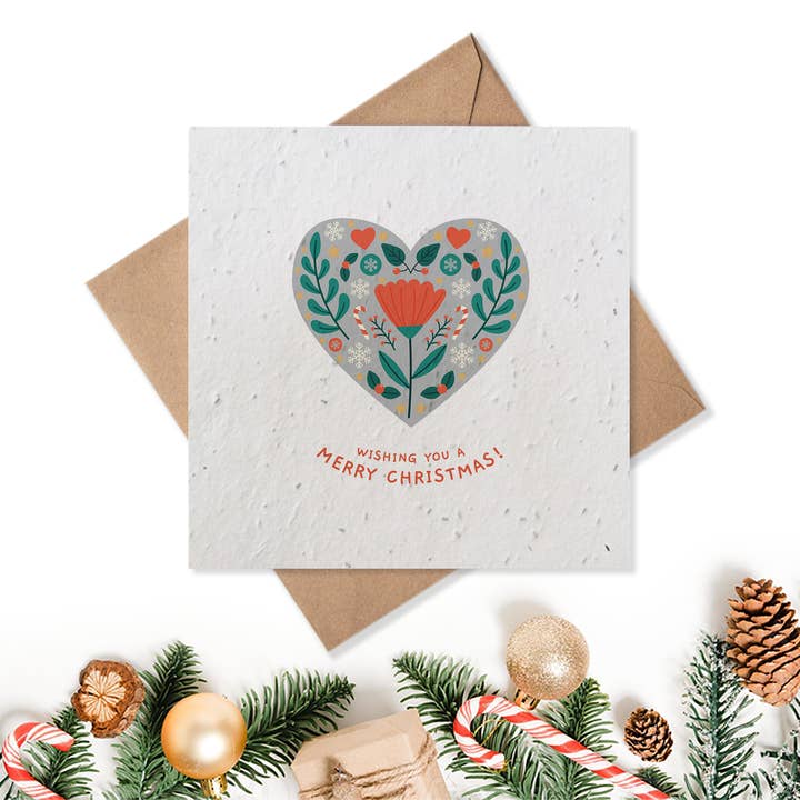SQ Seed Paper wenskaart - Kerst- Vrede. Liefde. Vreugde voor wholesale door Little Green Paper Shop