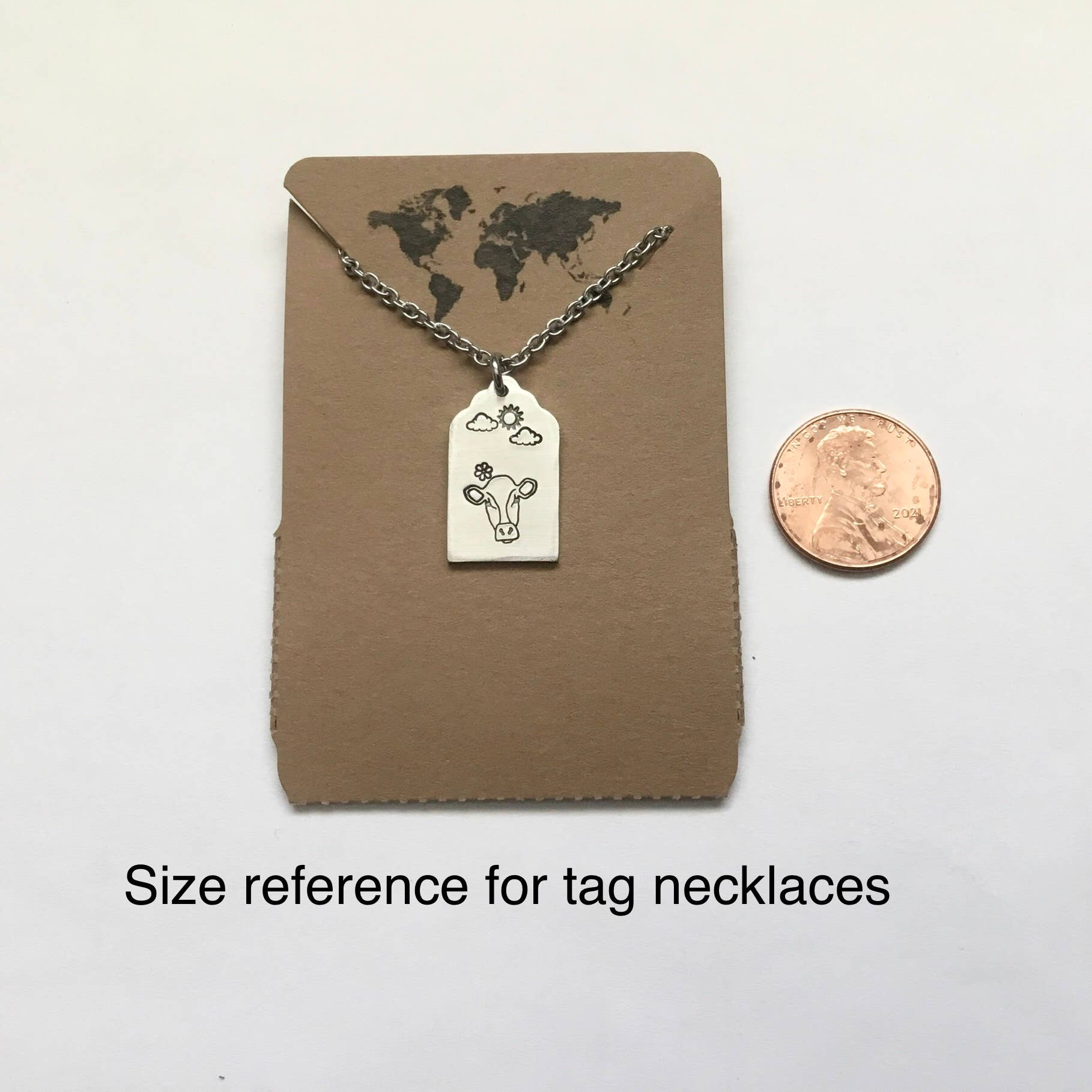 Jamie Haley Designs - Wholesale Pendant/Charm Necklace - Cow on cloudy day, cattle ear tag style pendant4