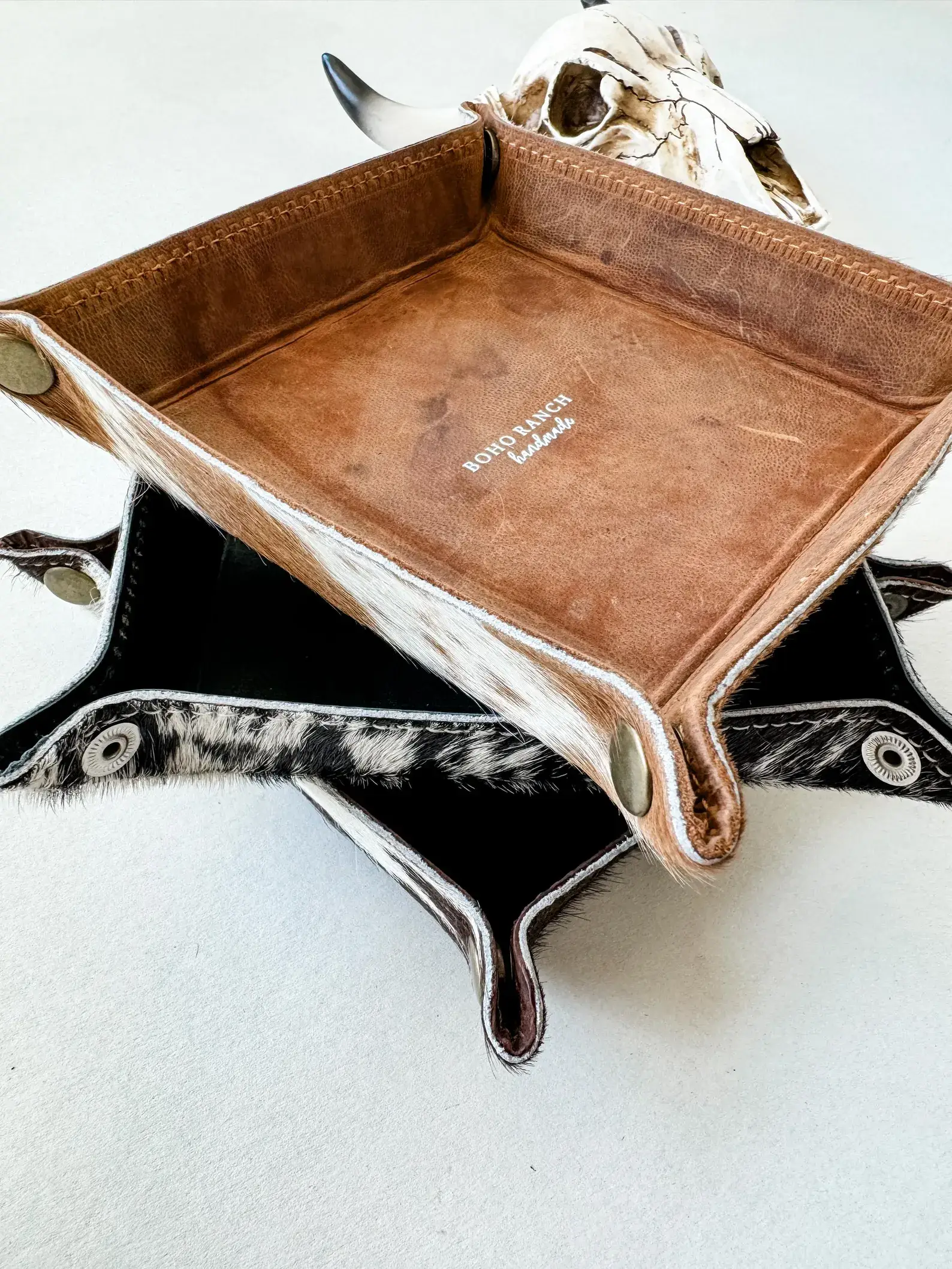 Boho Ranch Shop - Wholesale Jewelry Dish - COWHIDE LEATHER TRAY - jewelry storage keys 2