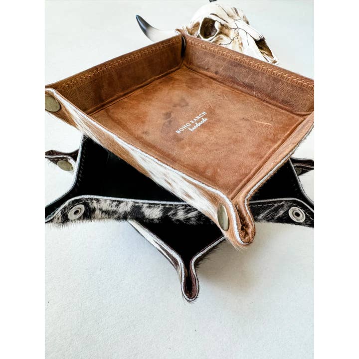 Boho Ranch Shop - Wholesale Jewelry Dish - COWHIDE LEATHER TRAY - jewelry storage keys 2