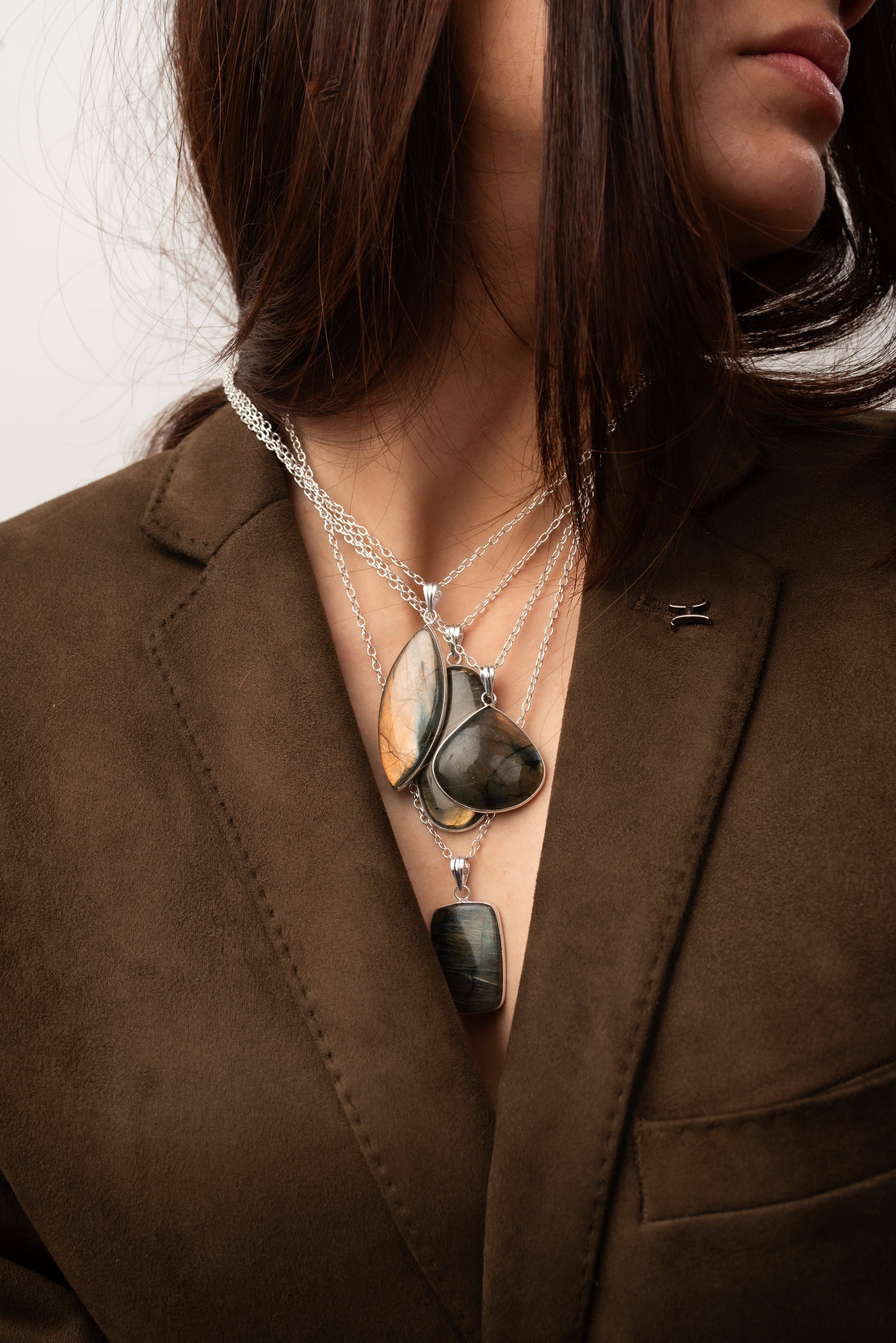 Handmade Jewels - Wholesale Individual Charm/Pendant - Labradorite Minimalist Pendants -  Handmade, Silver-Plated Brass, Wholesale1