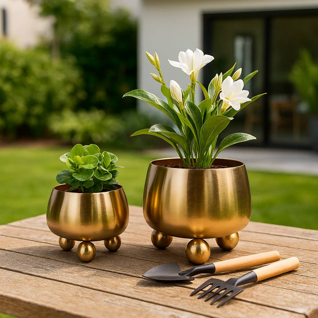 Sagebrook Home - Wholesale Plant Pot - Planters Set of 2 - Gold Metal Round with Ball Feet, 9/11 in1