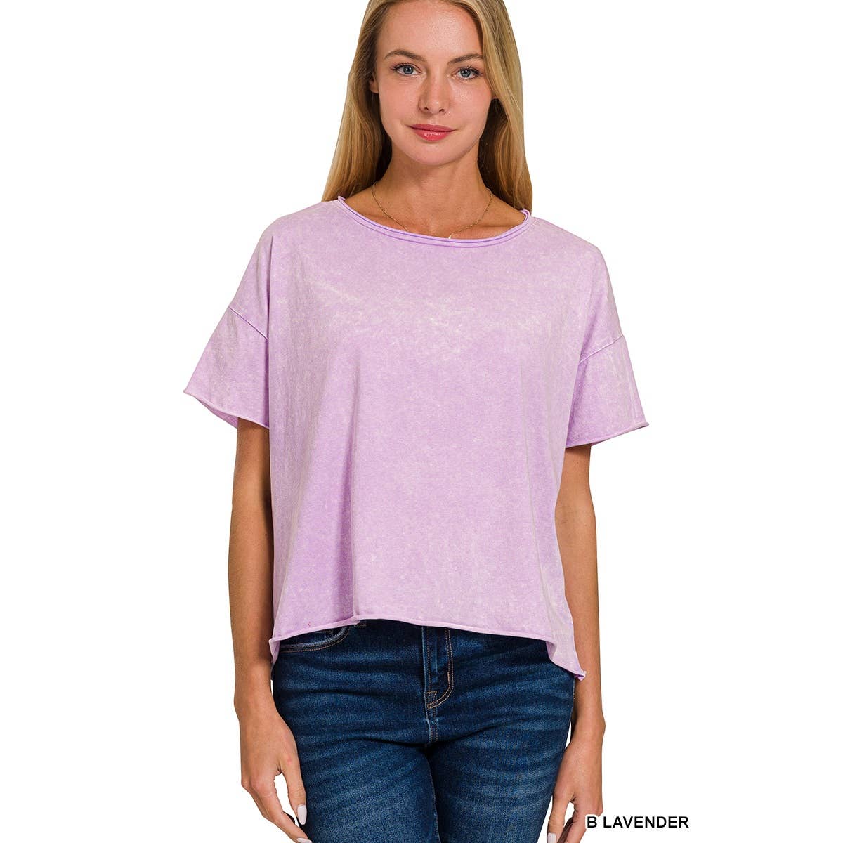 Apolline – Großhandel T-Shirt – Damen – Apolline Acid Wash Crop-Top mit kurzen Ärmeln und rohen Kanten0