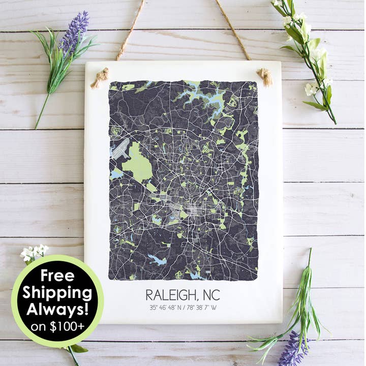 Raleigh North Carolina Map Tile Sign - Ceramic Tile Sign for wholesale by Sparks House Co.