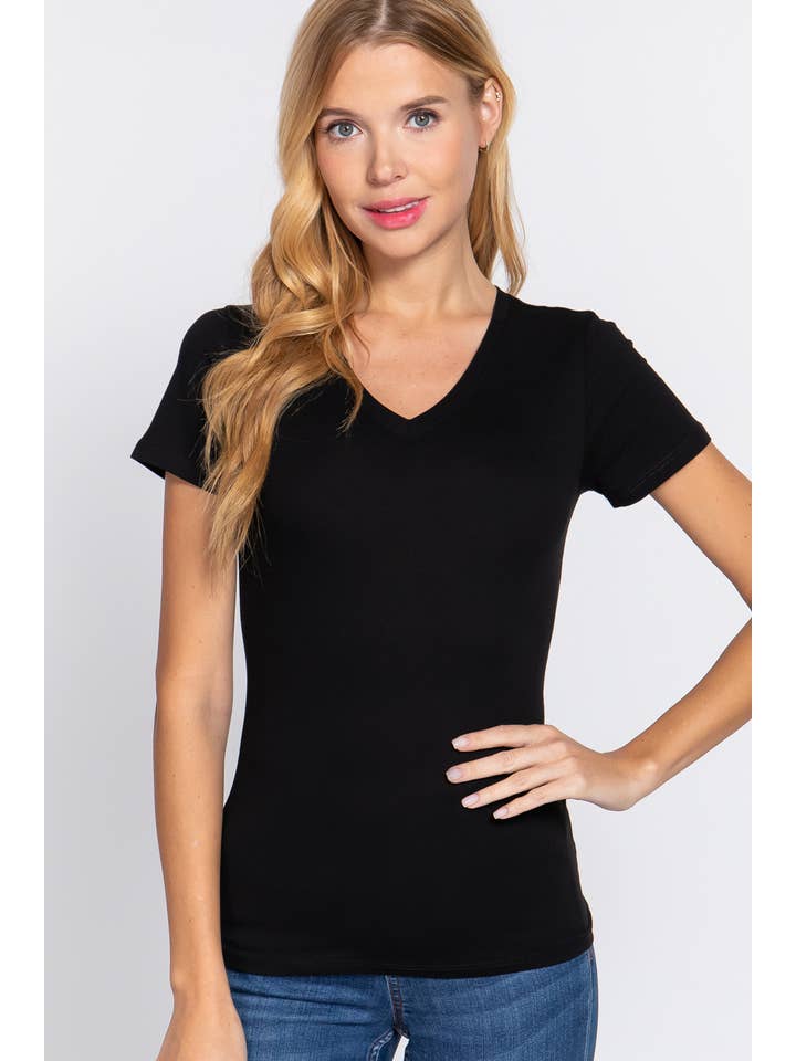 Active Basic | Active USA - Wholesale T-Shirt - Women's - Short Sleeve Cotton Jersey V-neck Top8