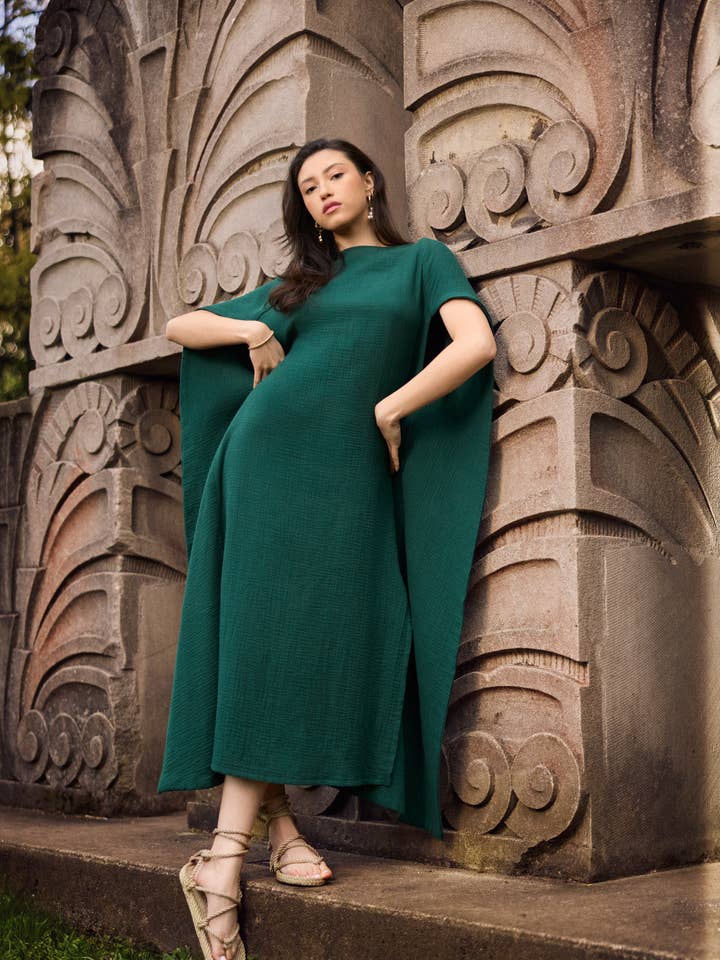 Diana Cotton Caftan - Pine for wholesale by Anushka