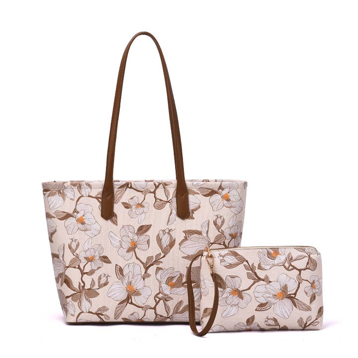 Amelia 2pc Floral Print Tote for wholesale by Mellow World