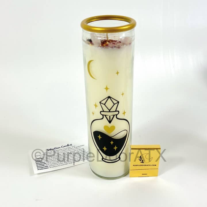 Candela Love Glass Intentation Manifestation in cristallo e fiori per la vendita all'ingrosso da parte di Purple Door ATX