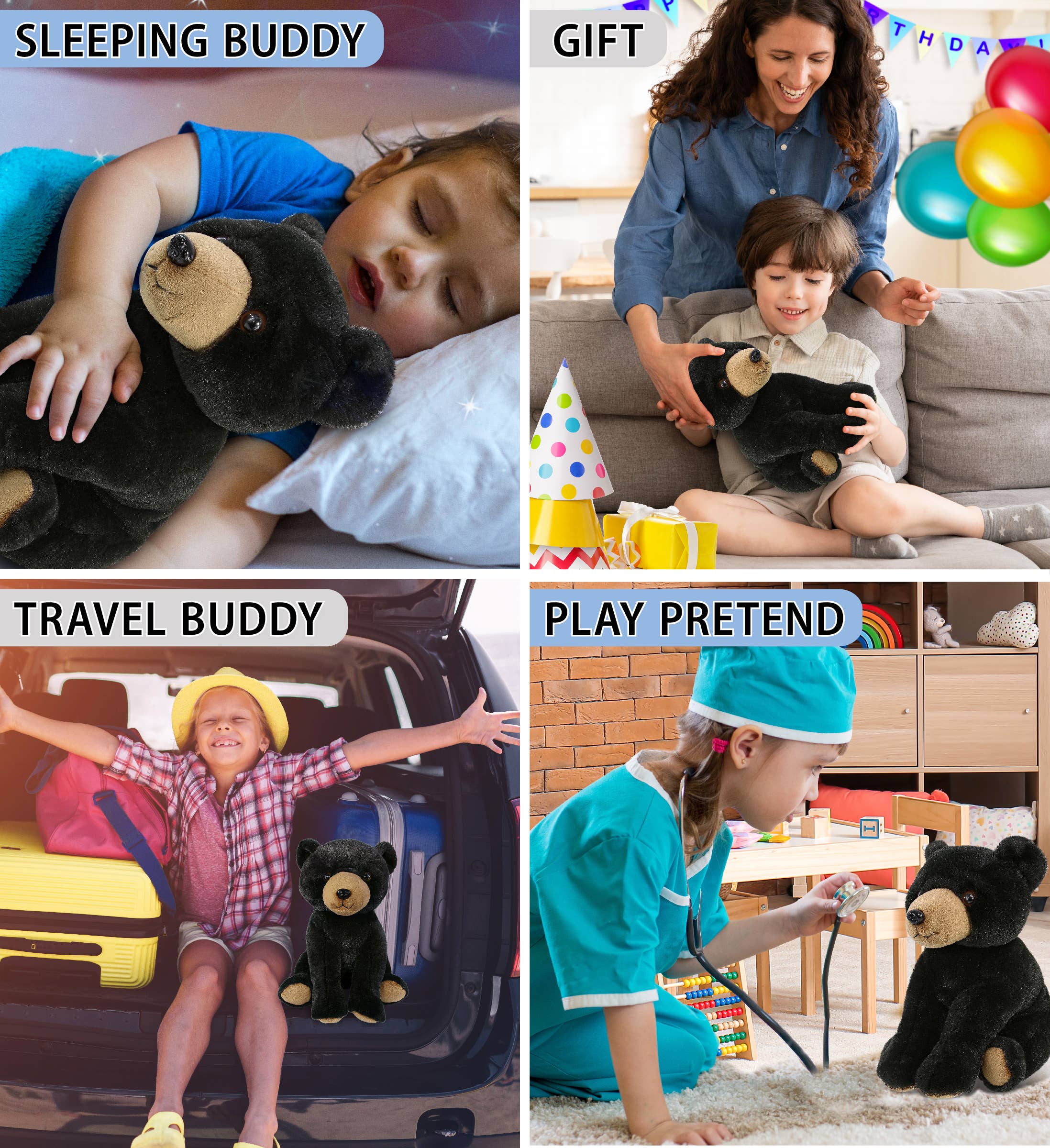 Cota Global - Wholesale Stuffed/Plush Toy - Kids & Baby - Super-Soft Plush - Floppy Black Bear 9"3