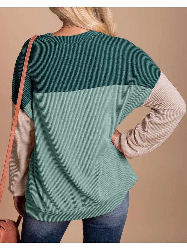 PRETTY BASH - Wholesale Knit Top - Women's - Colorblock Rib Textured Knit Top