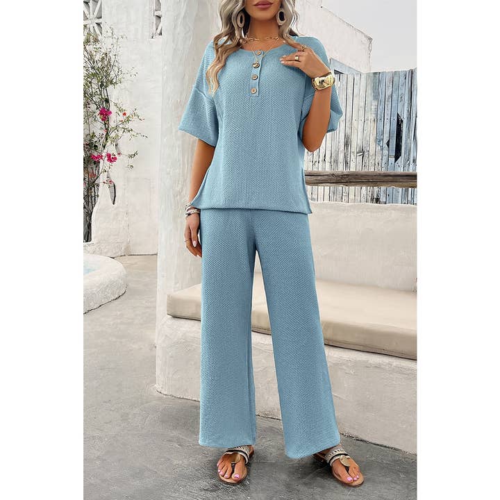 Supreme Fashion - Wholesale Lounge Set - Women's - Two Pieces Outfits Knitted Crew Neck Button Set10