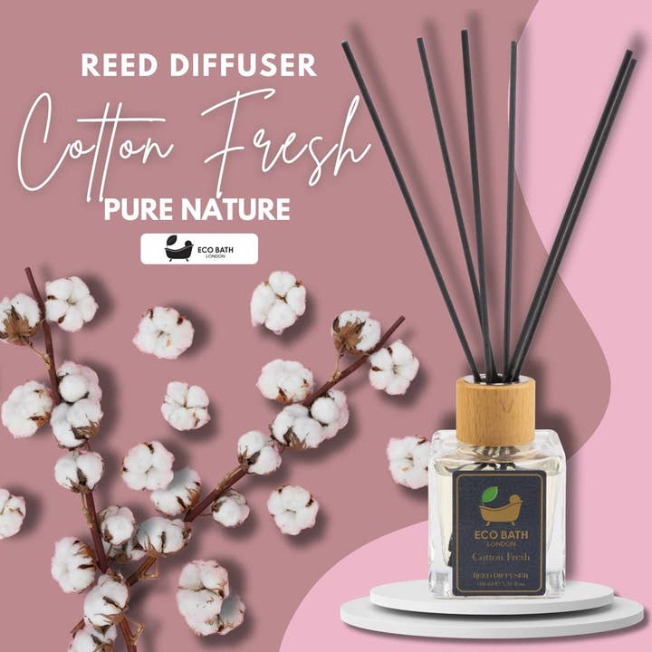 Eco Bath London - Wholesale Reed Diffuser - Eco Bath London Cotton Fresh Reed Diffuser 100ml (3.38 Fl.Oz) - Luxurious Calming Reed Diffuser for Home Fragrance1