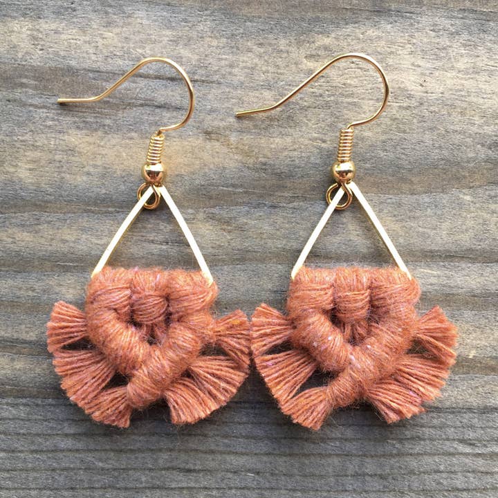 Micro Triangle Fringe Earrings - Terra Cotta for wholesale by HK Macrame Jewelry