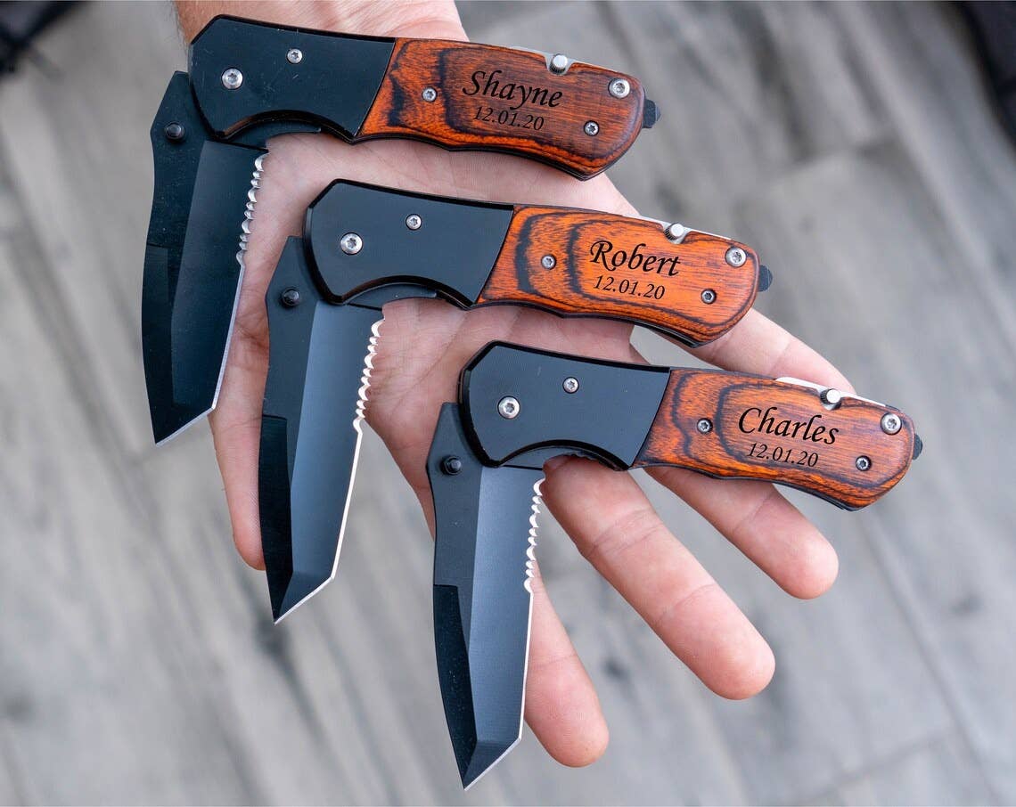 Engrave My Memories - Vendita all'ingrosso Coltellino tascabile/portacoltellino - Coltello tascabile personalizzato, regalo per testimoni e festa del papà5