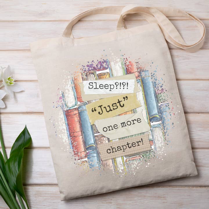 Sleep? Just One More Chapter Tote Bag for wholesale by Designs by Mel & Co