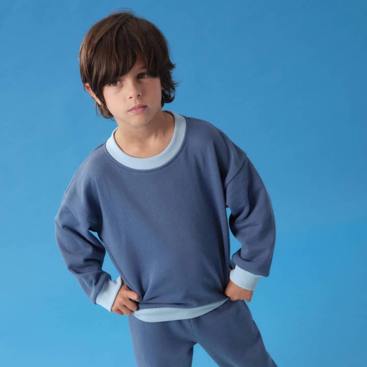 Børne Kontrast Sweatshirt i Marineblå med Lyseblå for engroshandel hos Arquia