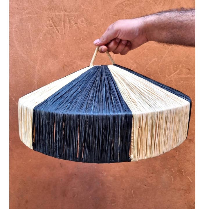 Moroccan parasole lace Lantern braided raffia suspension for wholesale by MARRAKECH METACRAFT LTD