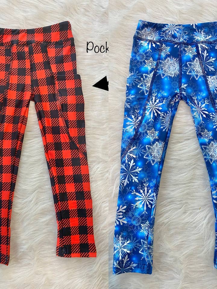 Snowflake and Buffalo Plaid Leggings for wholesale by Little dress shoppe