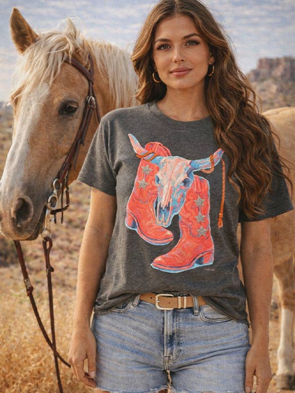 BC DTF PINK BOOTS STEER GRAPHIC T-SHIRTS, GRAPHIC T SHIRTS, for wholesale by L&B Life