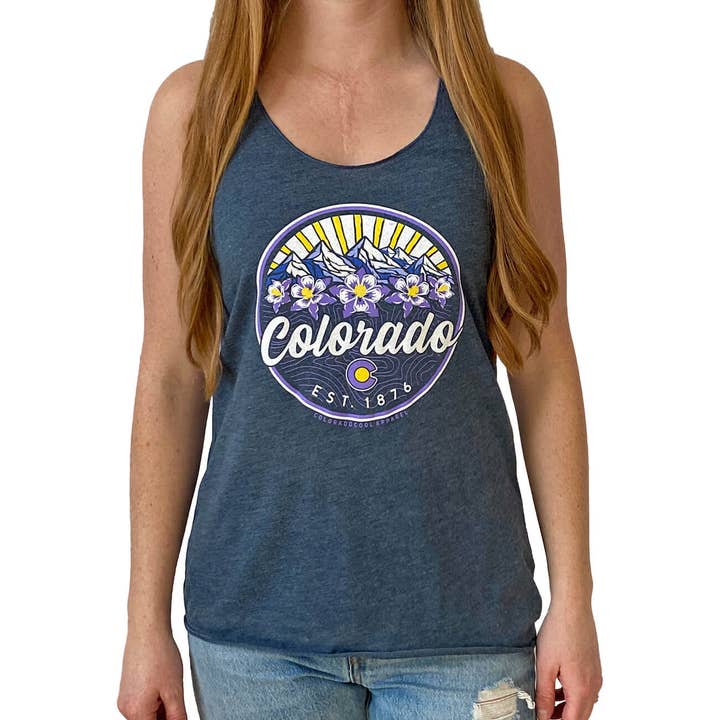 Mountain Bloom Tank Top - Indigo for wholesale by ColoradoCool Apparel