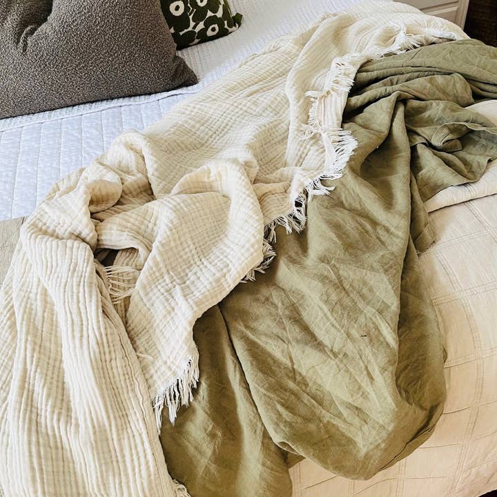 Mama and Tochter - Wholesale Throw Blanket - Organic Cotton Musli 4 Layer Throw Blanket - Oatmeal