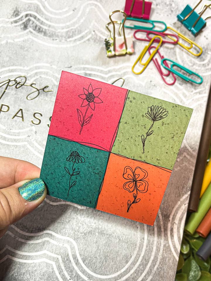 Boho Fine Line Floral Color Block Square Sticker for wholesale by Sharp Thoughtlings