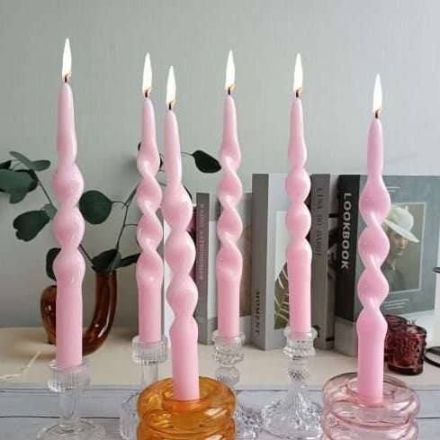 2-Pack Pink Holiday Handmade Spiral Taper Holiday Candles for wholesale by Candles Meta