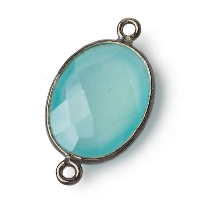 17x13mm Zwartgoud .925 Bezel Zeechalcedoon gefacetteerde ovale connector 1 stuk voor wholesale door Beads of Cambay
