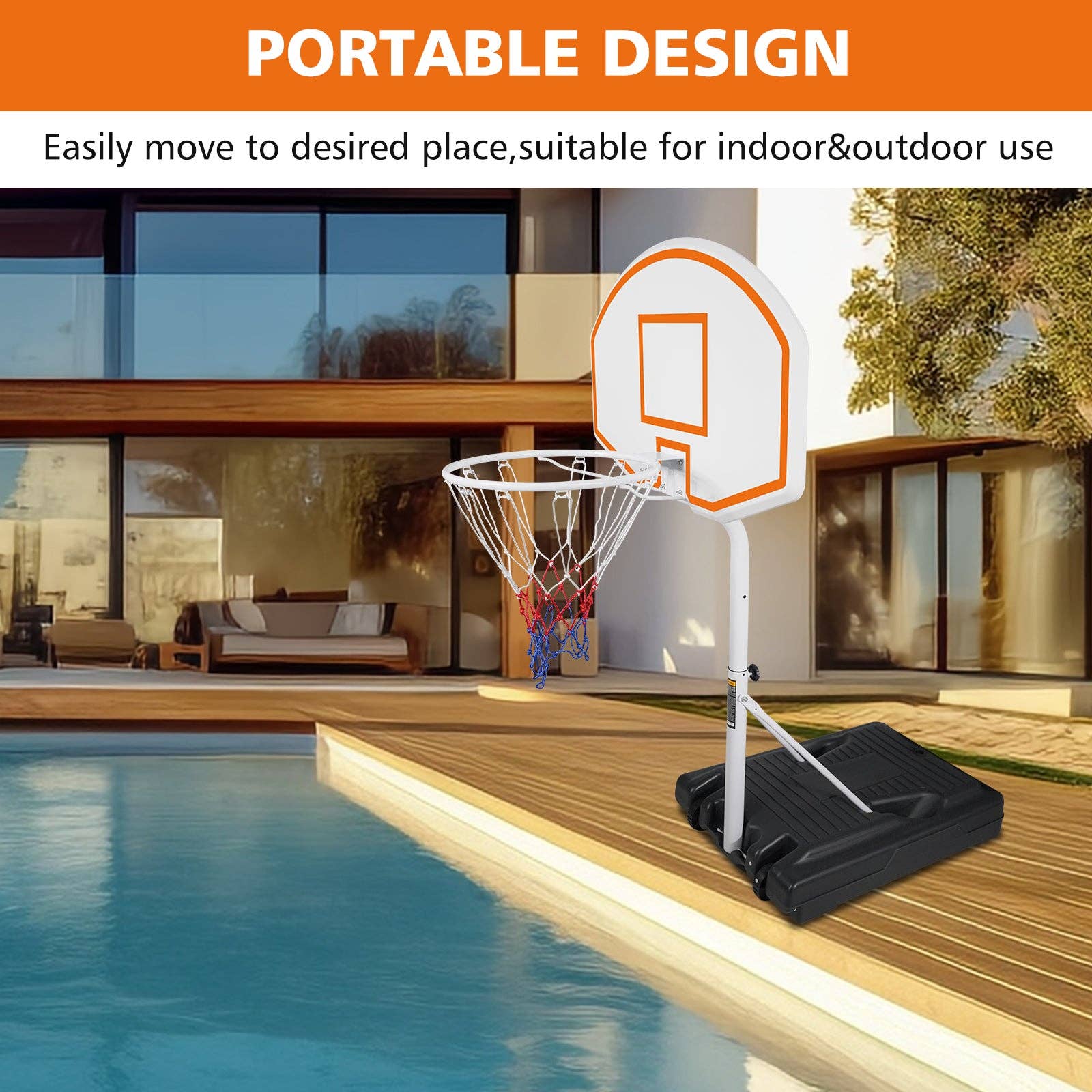39F Inc. - Wholesale Sporting Accessories - Orange Portable Poolside Hoop - Adjustable 3.1ft-4.7ft0