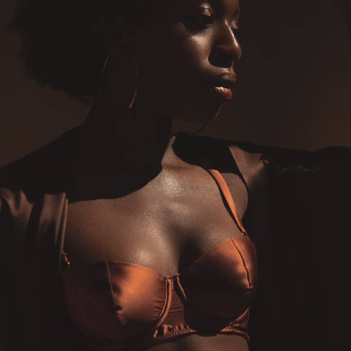 Mawu Copper Silk Balconette Bra for wholesale by IHUOMA