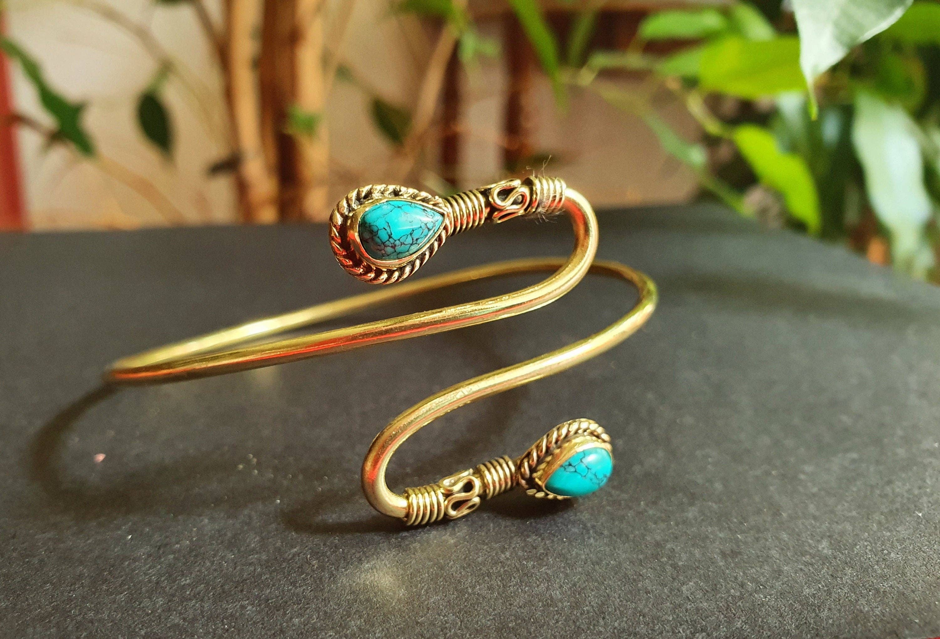 Kaali Boutique – wholesale Bangle bracelet – Spiral Boho Bracelet / Bangle / Turquoise / Brass / Arm Bracelet / Ethnic / Rustic / Bohemian / Hippie / Gypsy / Psy / Birthstone7