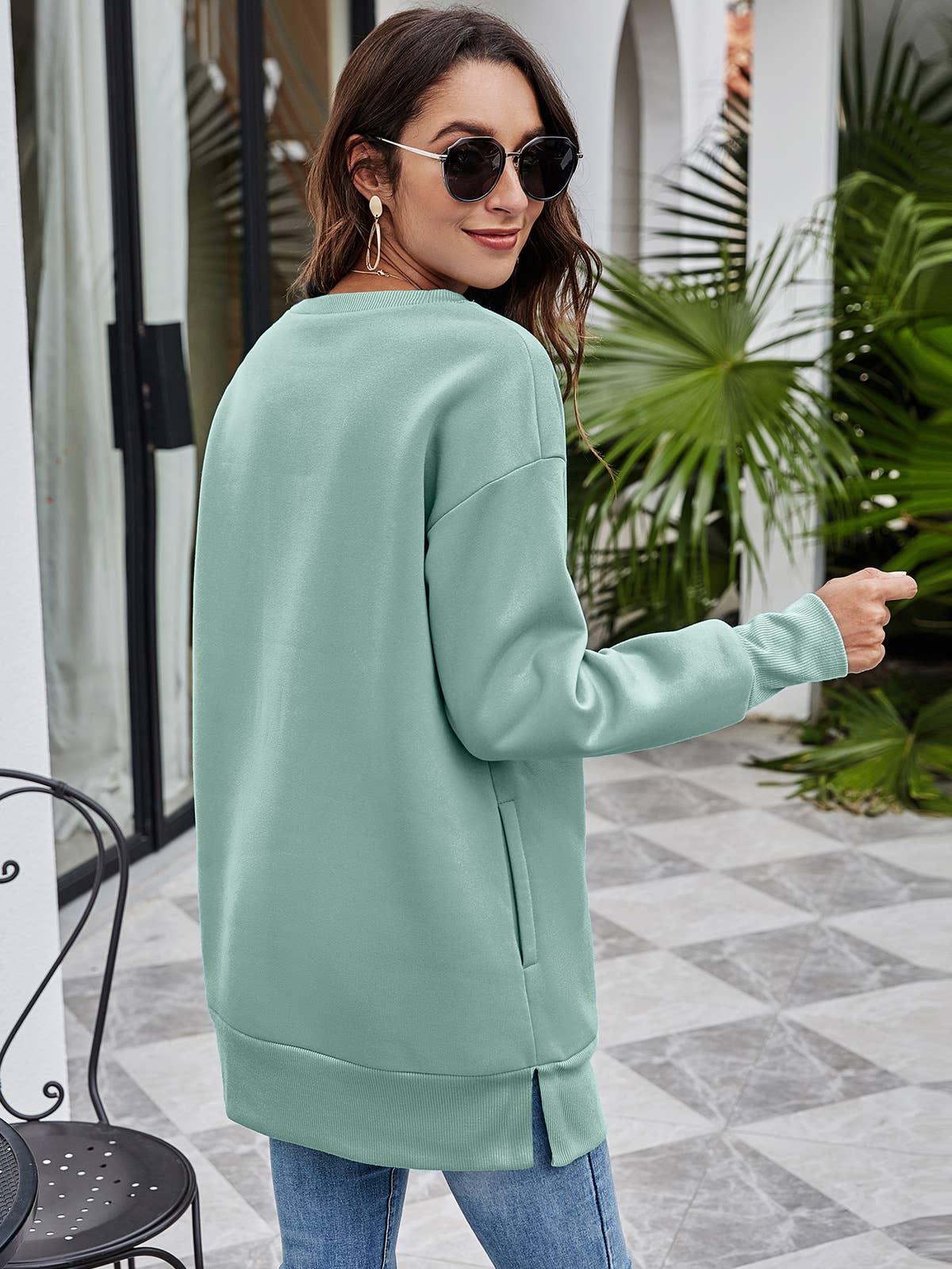 Lily Clothing - Wholesale Hoodie - Women's - ROUND NECKLINE POCKET LONG CASUAL LOOSE HOODIE5