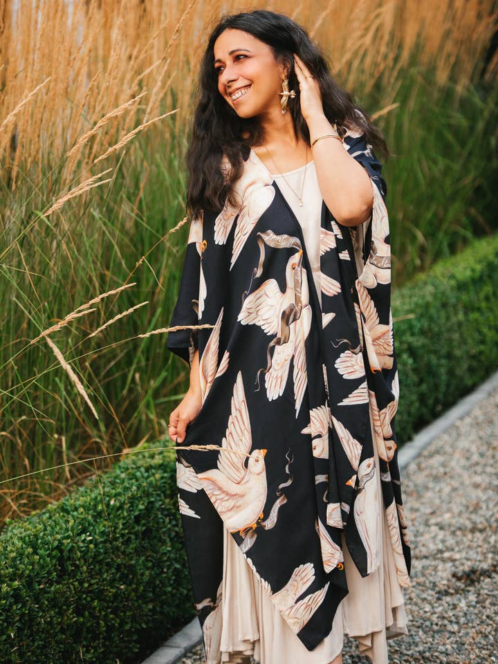 Midnight Doves Bohemian Goddess Starduster Kimono w/ Message for wholesale by Market of Stars (USA)