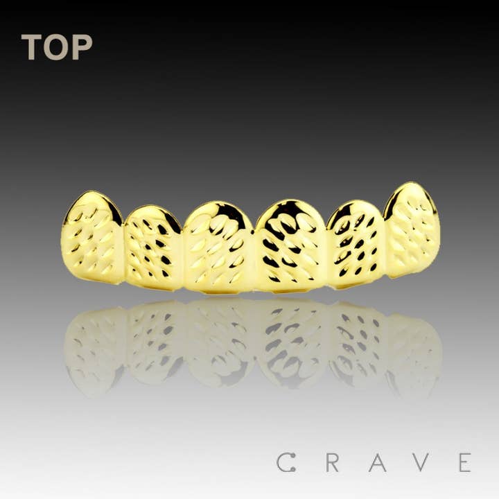 CRAVE BODY JEWELRY - Venta al por mayor Cadena para cara/cuerpo - ORO GRABADO 6 DIENTES BOCA SUPERIOR E INFERIOR HIP HOP GRILLZ