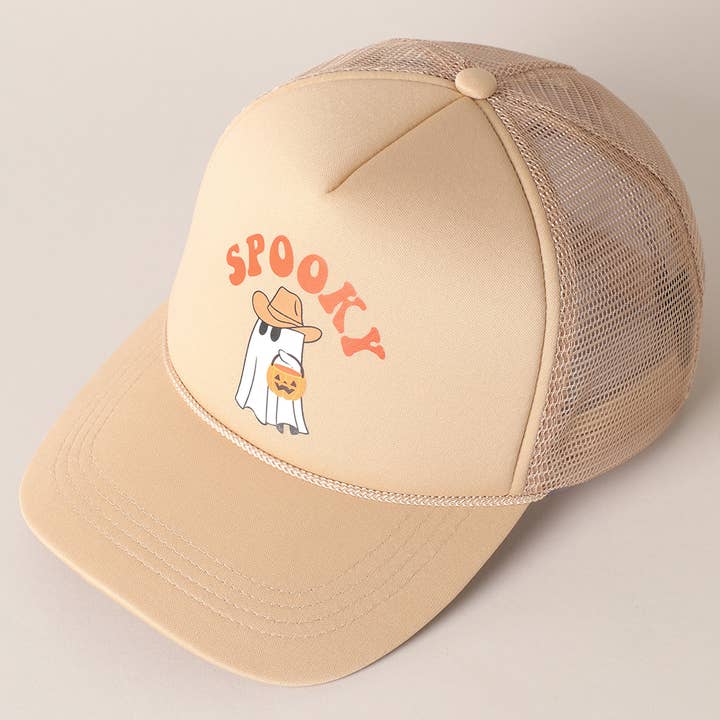 Fashion City - Wholesale Trucker Hat - Unisex - Spooky Ghost Printed Halloween Trucker Hat2