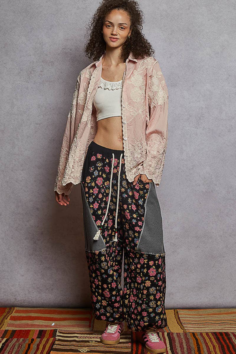 Rose Haut chemisier brodé au crochet à manches longues en vente sur Faire4