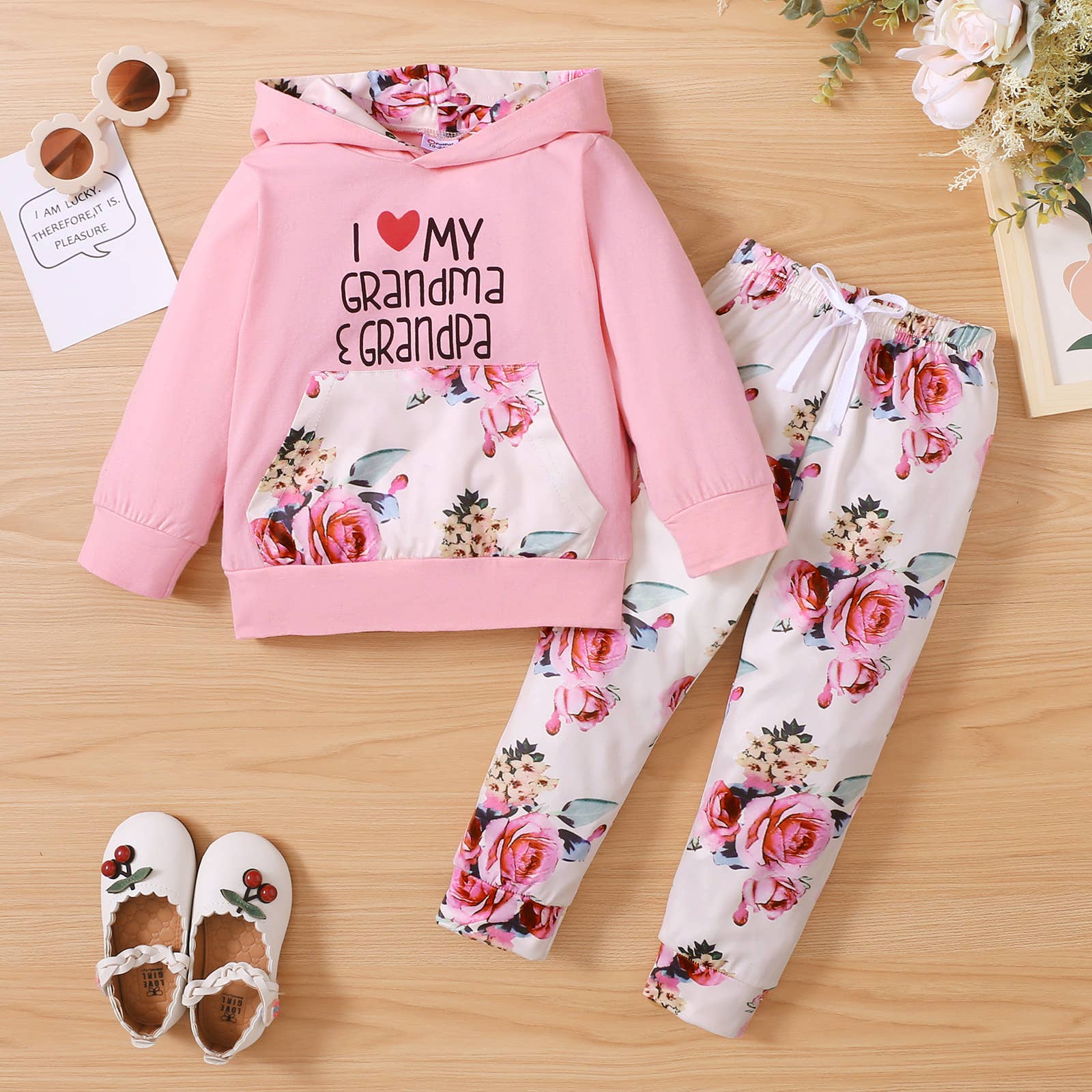 PatPat - Wholesale Top & Pant Set - Kids - Toddler Girl 2pc Letter Hoodie Sweatshirt and Pants1