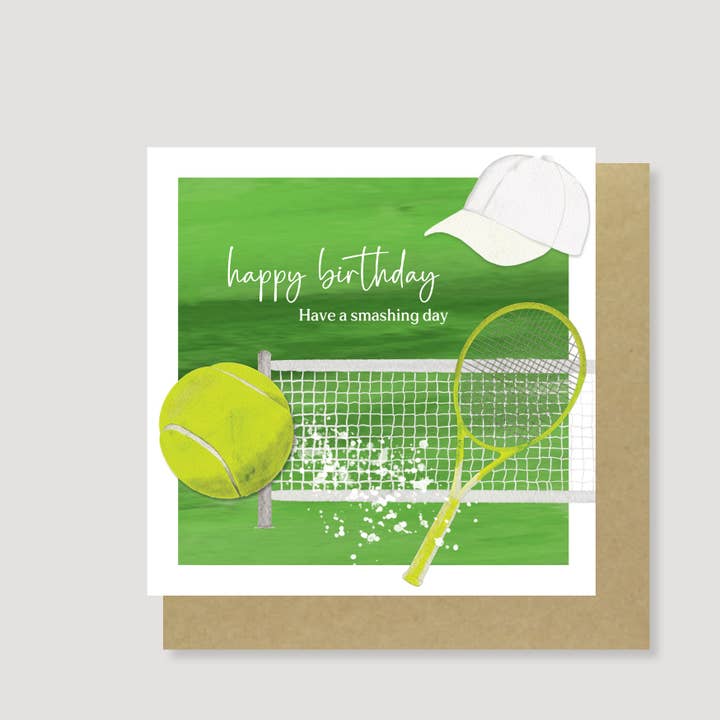 Tennis Birthday Card - Hand Painted, Eco Friendly for wholesale by Heather Trefusis Art - Greeting Cards (*US Duties Paid*)