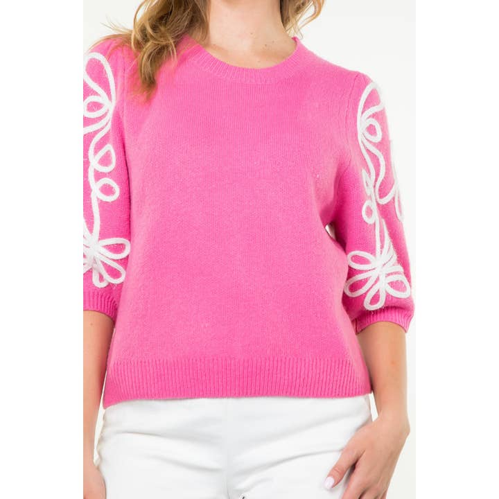 THML - Wholesale T-Shirt - Women's - Short Sleeve Embroidered Detail Knit Top