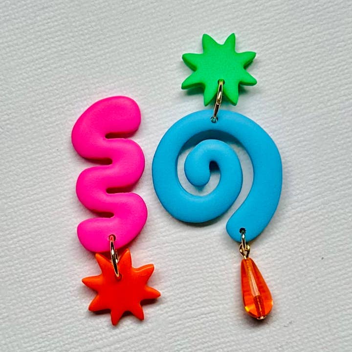 Mismatched Squiggle Swirl Earrings for wholesale by Sunny and Sal