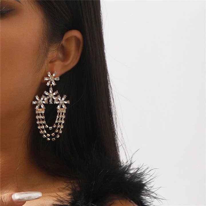 Full Diamond Flower U-Shape Earrings for wholesale by Ekartini