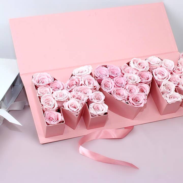 Fillable MOM Letters Flower Gift Box for wholesale by Elegant Design Supply