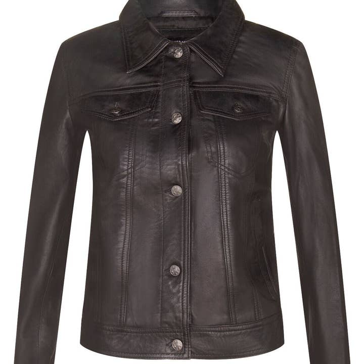 Damen Leder Trucker Jeansjacke-Anderlecht für den Großhandel von Infinity Leather (Upperclass Fashions Ltd)