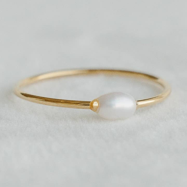 Ella Pearl Ring for wholesale by PETITE GOLD